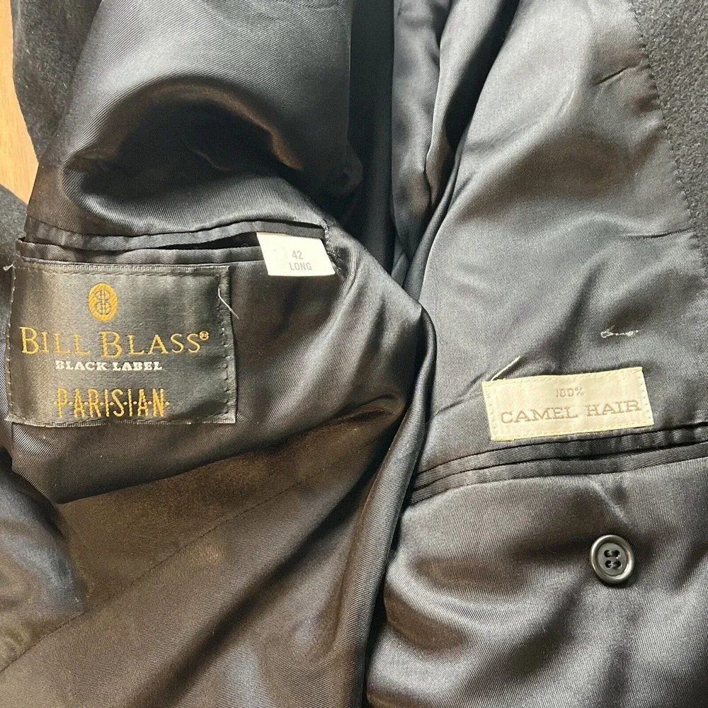 Bill Blass Blazer Men 42 Long Black 100% Camel Hair Parisian USA Old Money Soft